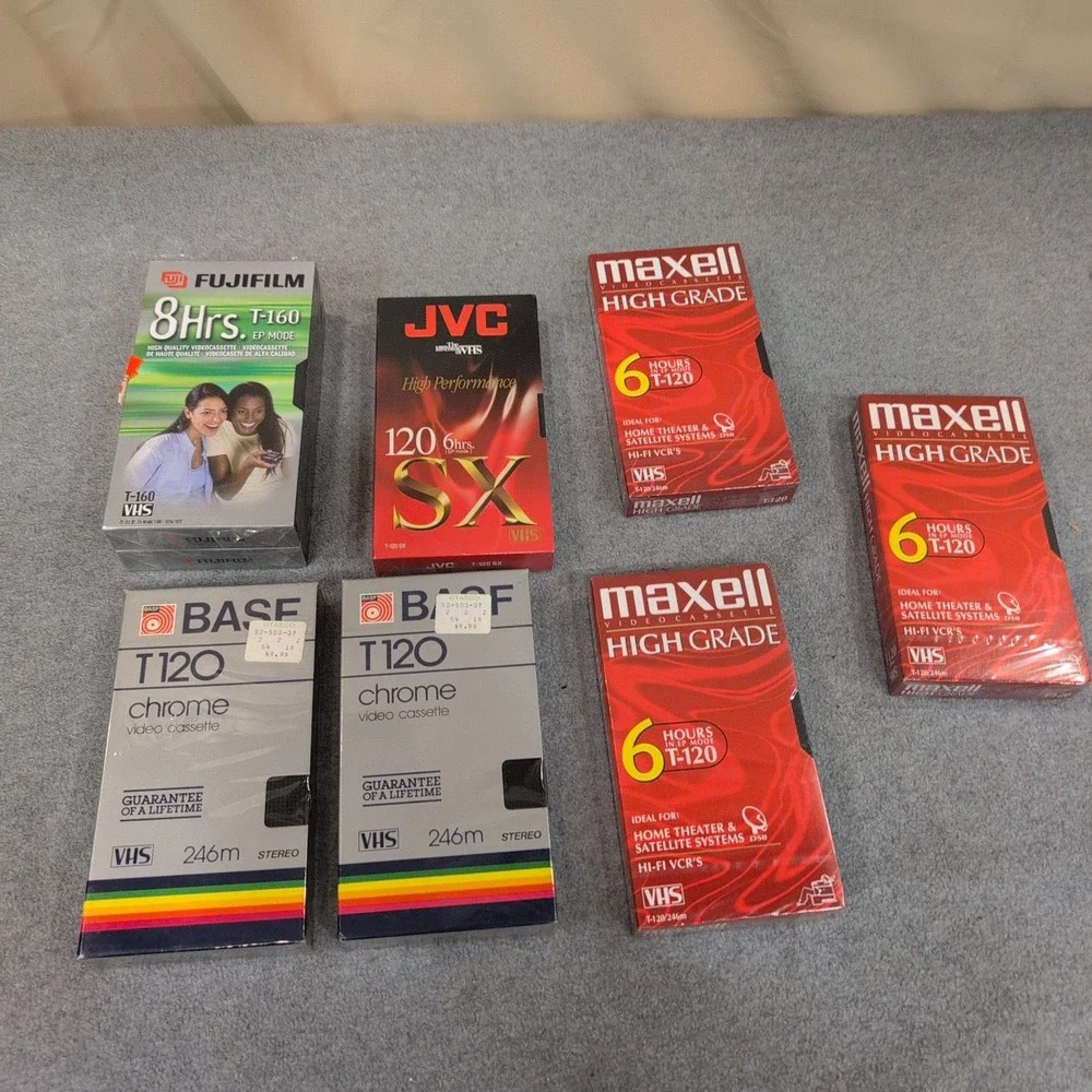 7 Blank VHS Tapes New Sealed Maxell Fujifilm JVC BASF T-120 T-160 High Grade - Picture 1 of 1